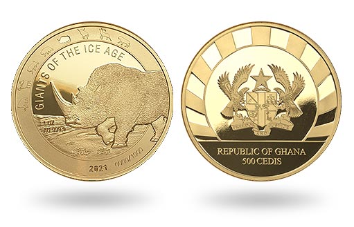 По заказу Ганы выпущены инвестиционные монеты из золота о фауне планеты во время ледникового периода