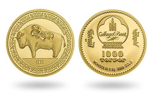 золотые монеты к году Быка выпущены Монголией