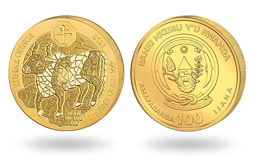 руандийская инвестиционная монета из золота к году Быка