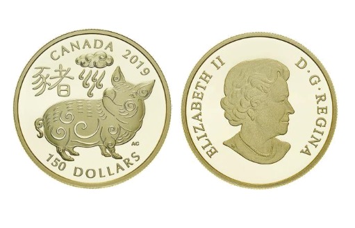 Канадские золотые монеты к Году Свиньи 2019