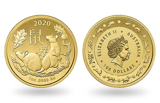 золотая австралийская инвестиционная монета с символом 2020 года