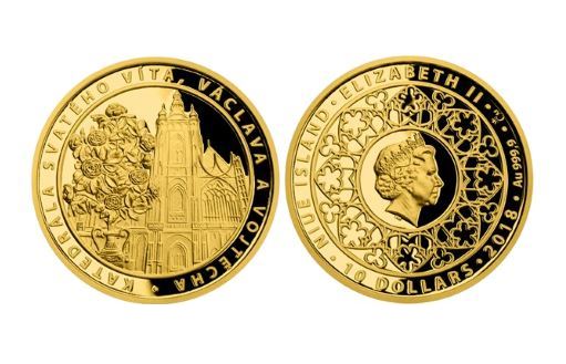 собор Святого Вита в Праге на золотых монетах Ниуэ