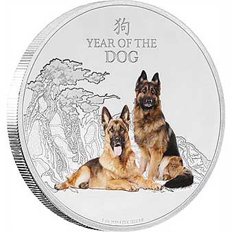 Новозеландская серебряная монета к Году Собаки 2018