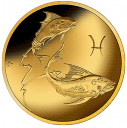 Рыбы. Знаки Зодиака: золотая монета 50 рублей ММД 2004