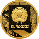 Чемпионат Европы по футболу 2020 года (UEFA EURO 2020): золотая монета 50 рублей / золото 7.78 гр,  СПМД 2021
