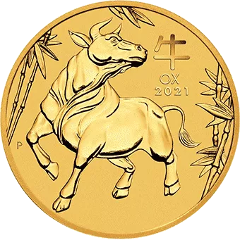 Год Быка 2021: золотой австралийский Лунар $100 / золото 31.1 гр - 1