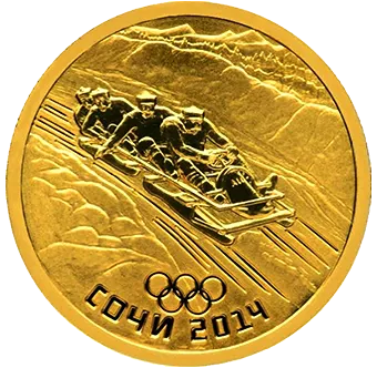 Бобслей. Сочи-2014:  золото 7.78 гр монета СПМД - 1