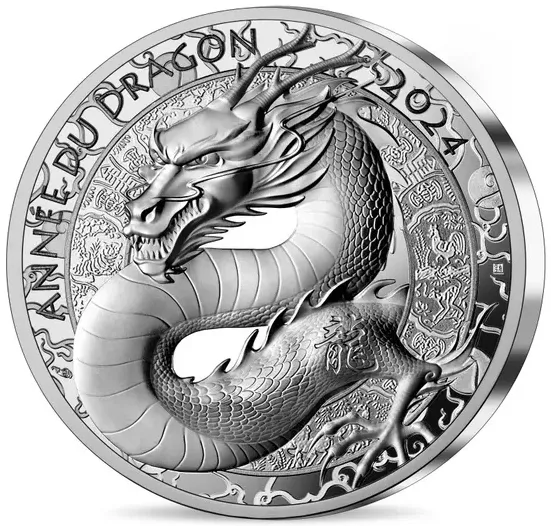 Год Дракона 2024 (Париж): памятная серебряная монета 20 евро / серебро 31,10 гр. - 1