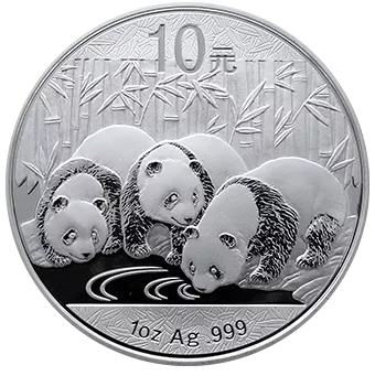 Панда: серебряная монета 10 юаней,  31.1 гр серебро, Китай 2010-2015 гг - 1